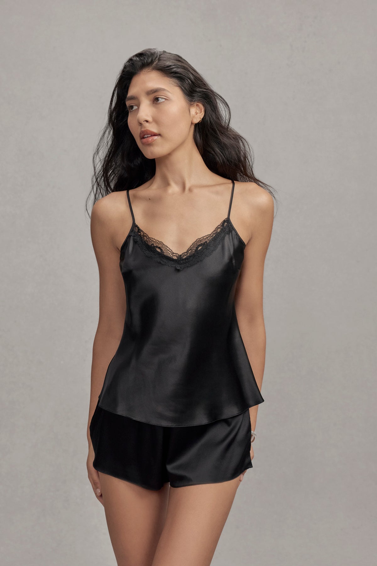 Audrey Silk Bias Cut Camisole with Lace Trim