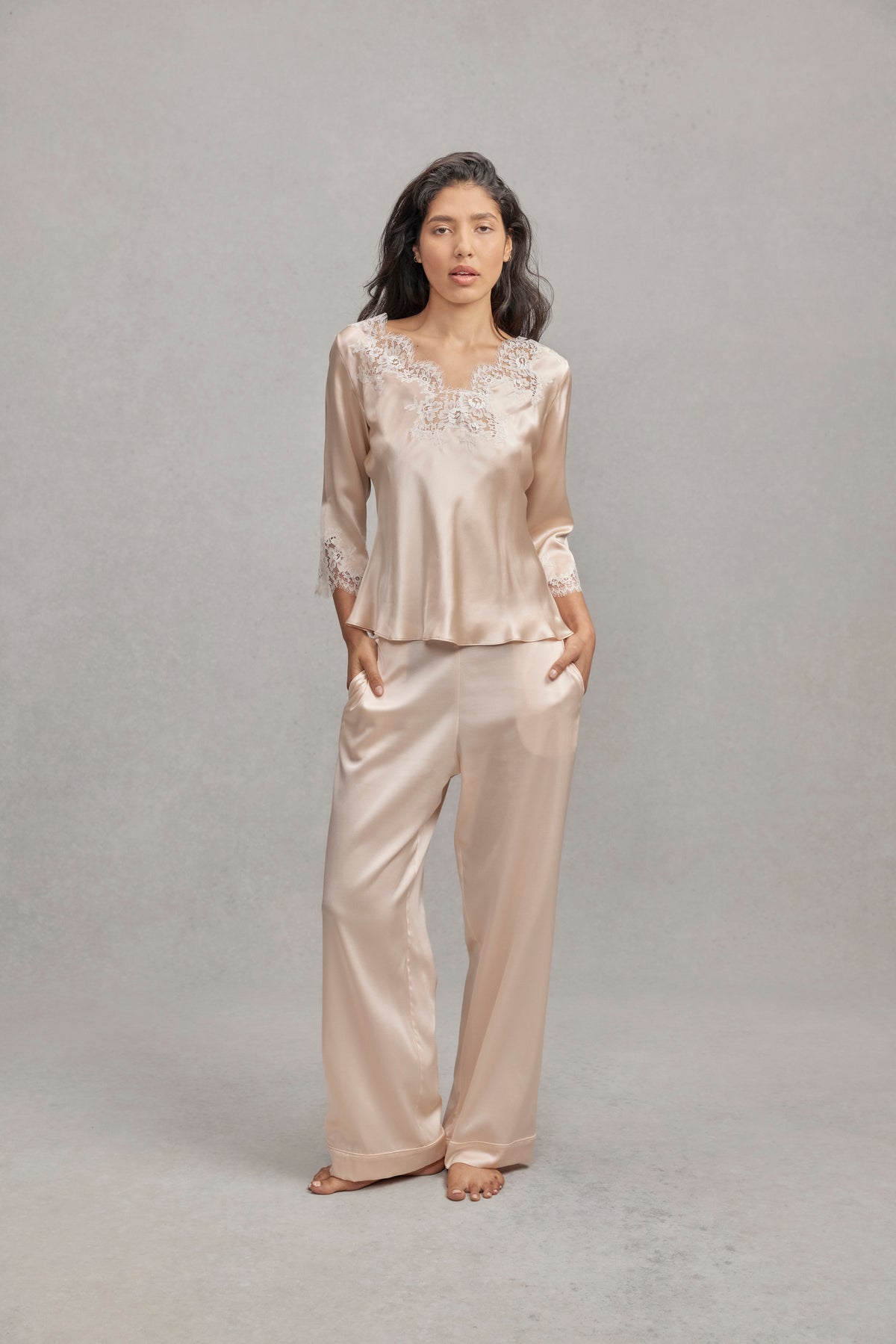 Aylna Silk with cutout Lace Trim PJ Top