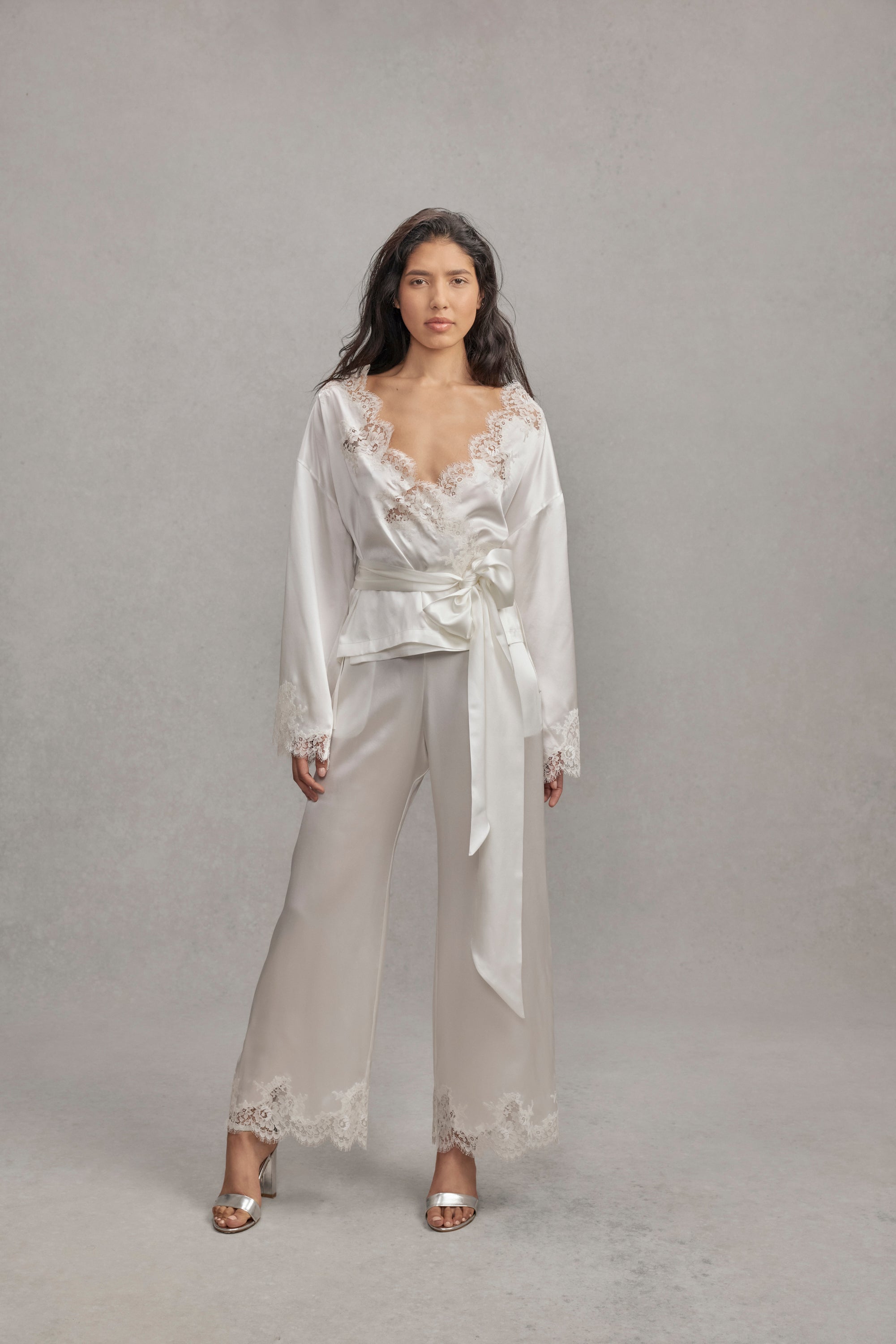 Alyna Silk with cutout Lace Kimono Jacket