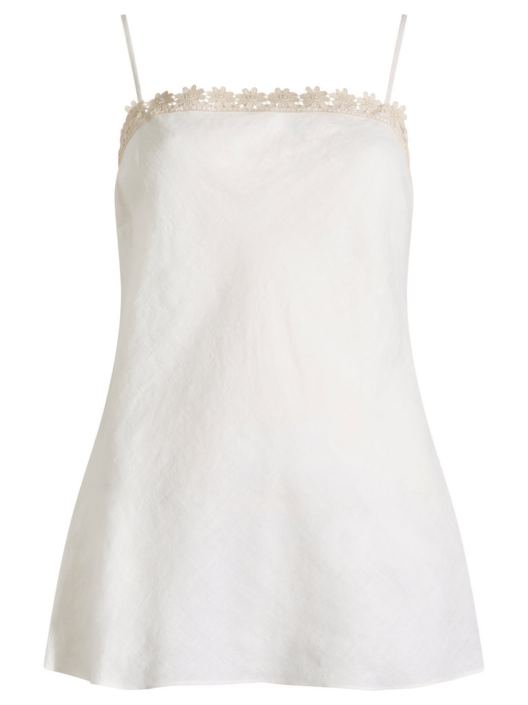 Elspeth  Linen Camisole with Flower Guipure trim