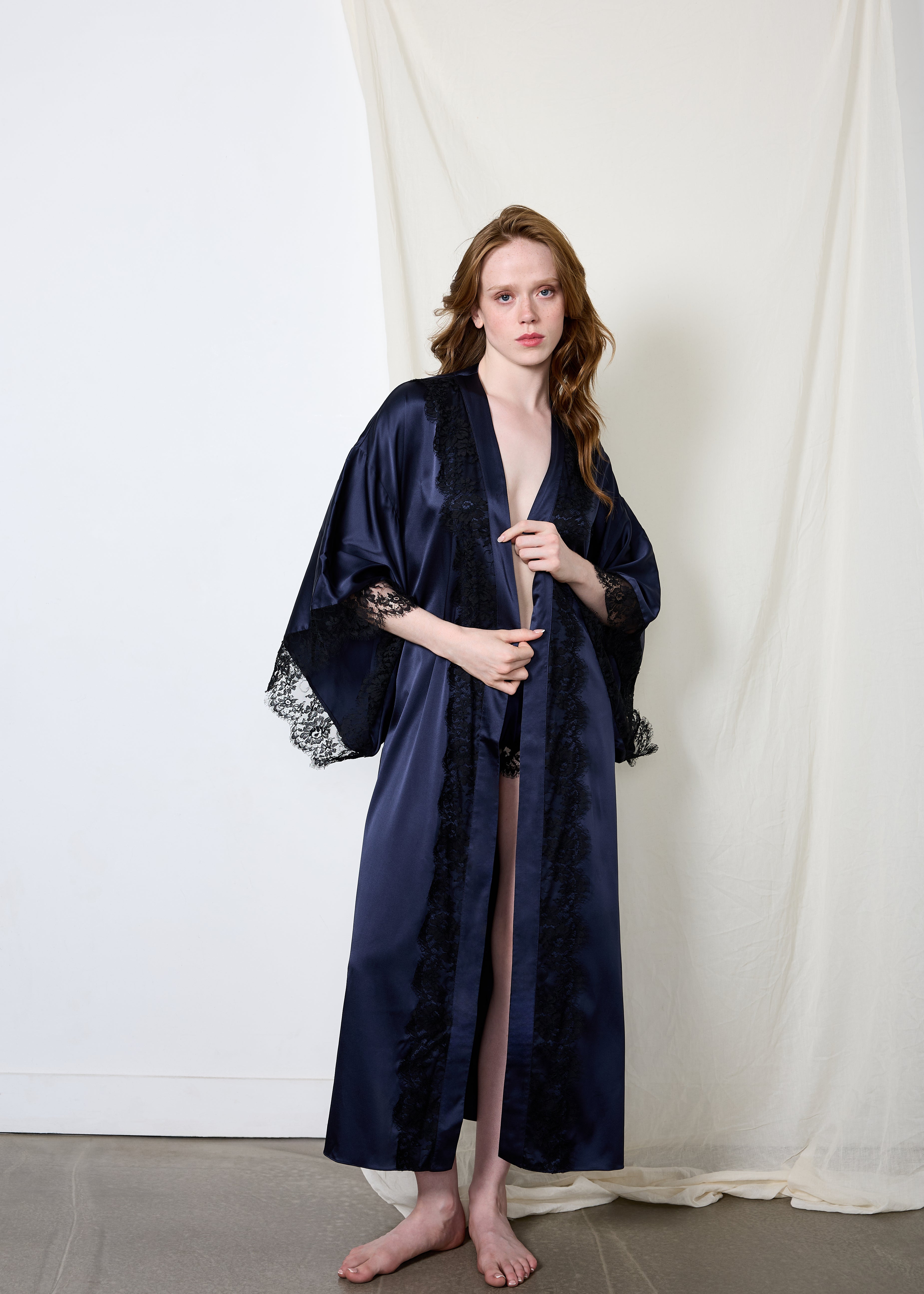 Lana Silk Kimono with Lace Trim