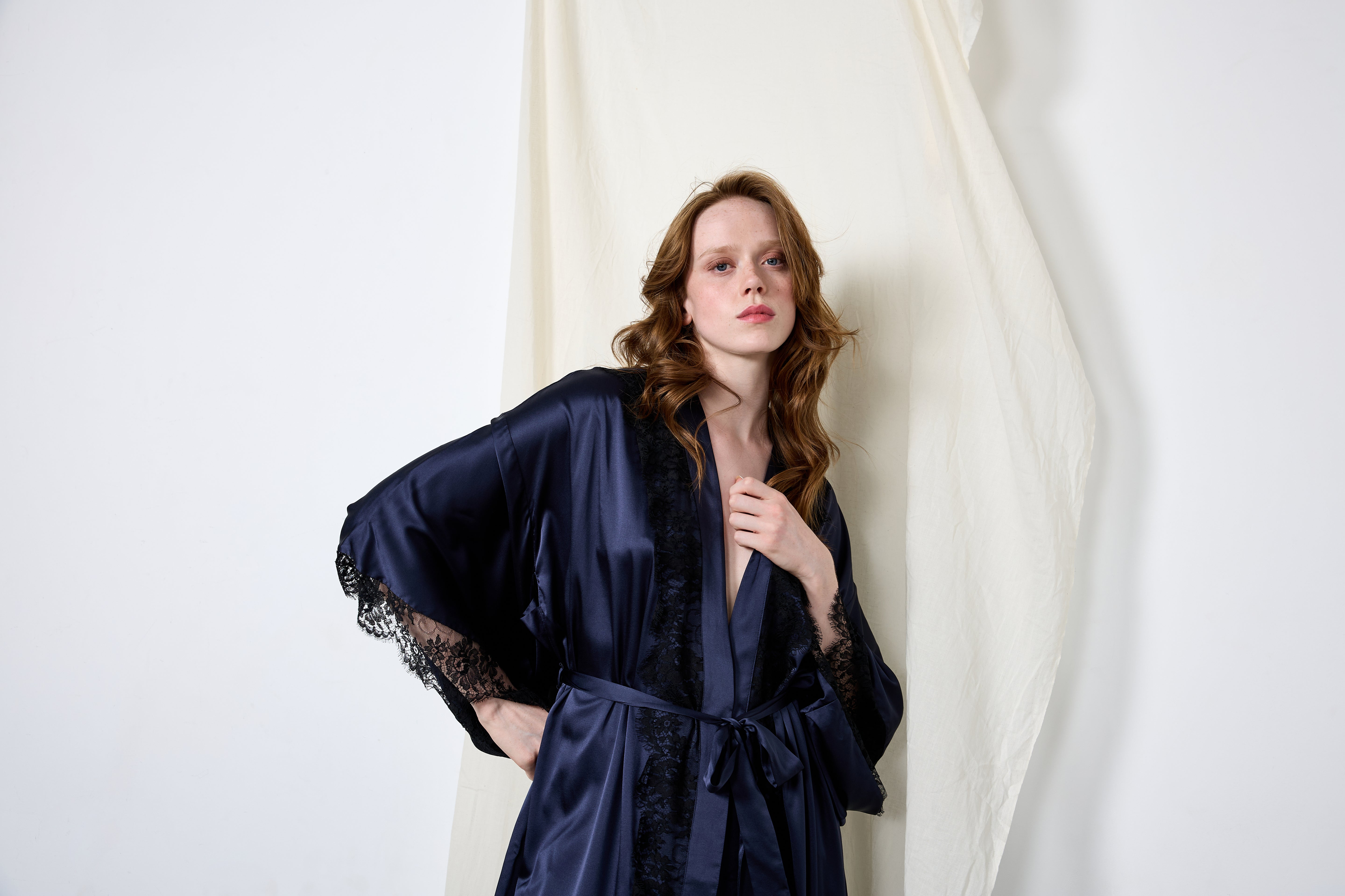 Lana Silk Kimono with Lace Trim