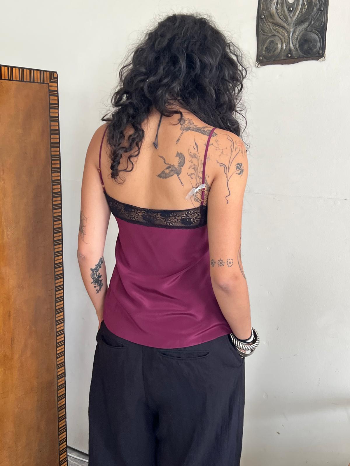 SALE - MIMA CAMISOLE Burgundy with black lace