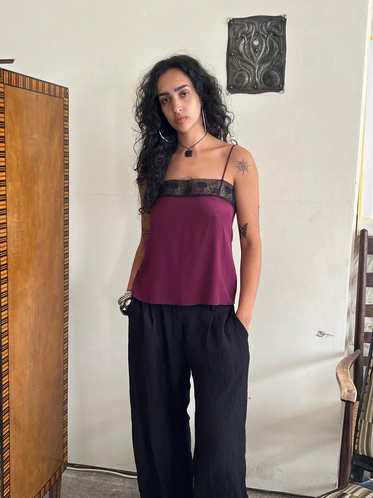 SALE - MIMA CAMISOLE Burgundy with black lace