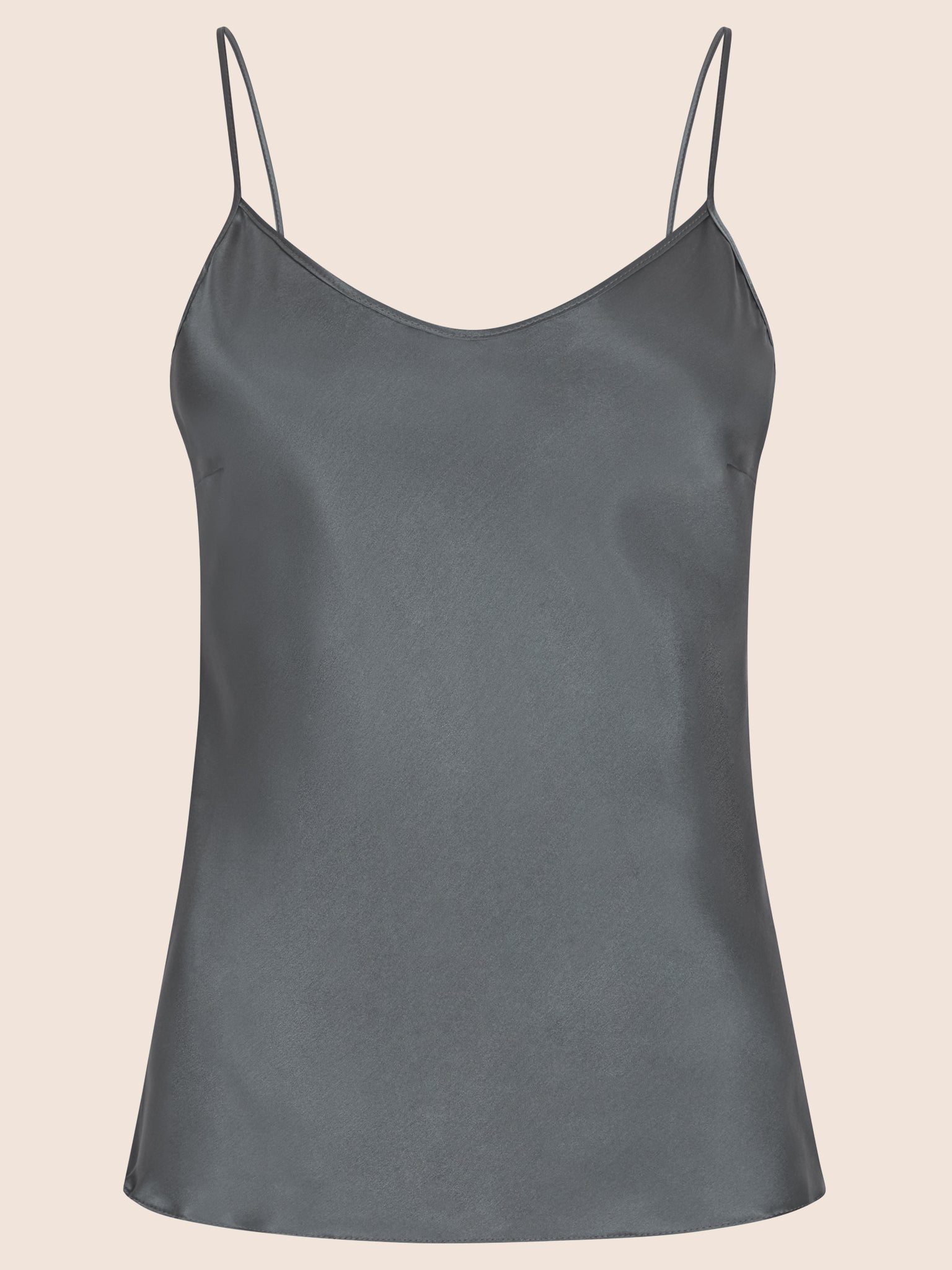 FINAL SALE - AUDREY SILK CAMISOLE - GREY WITH LACE TRIM EXTRA EXTRA SMALL