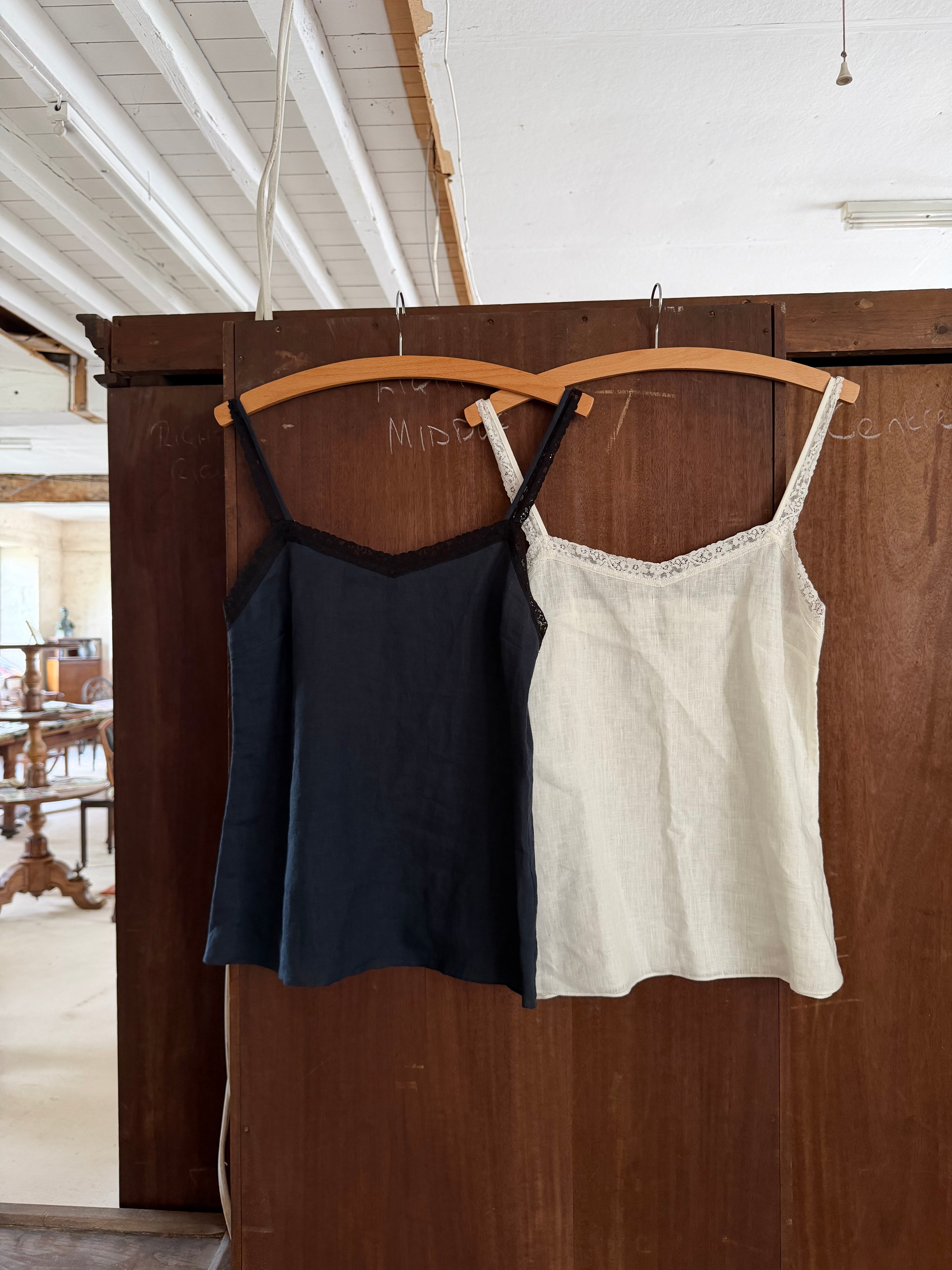 FINAL SALE - Lottie Linen Camisole with Lace trim XS IVORY XS MIDNIGHT