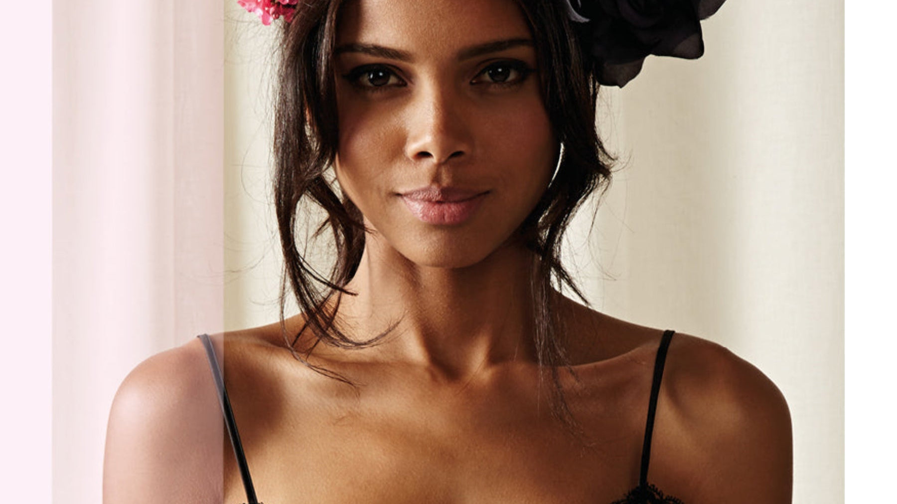 woman wearing silk camisole with lace trim 