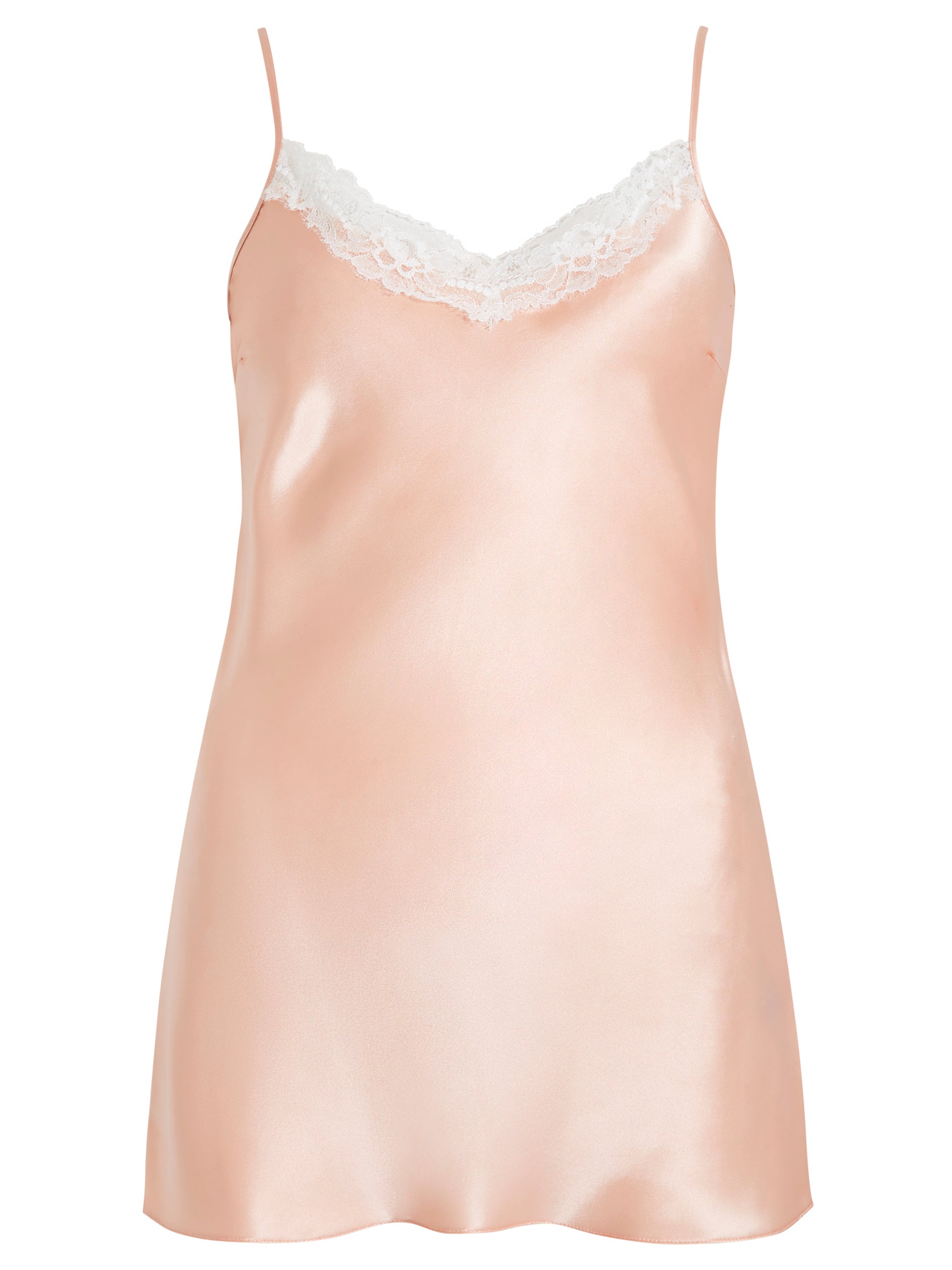 Longer Length Audrey Silk Bias Cut Cami with Lace Trim