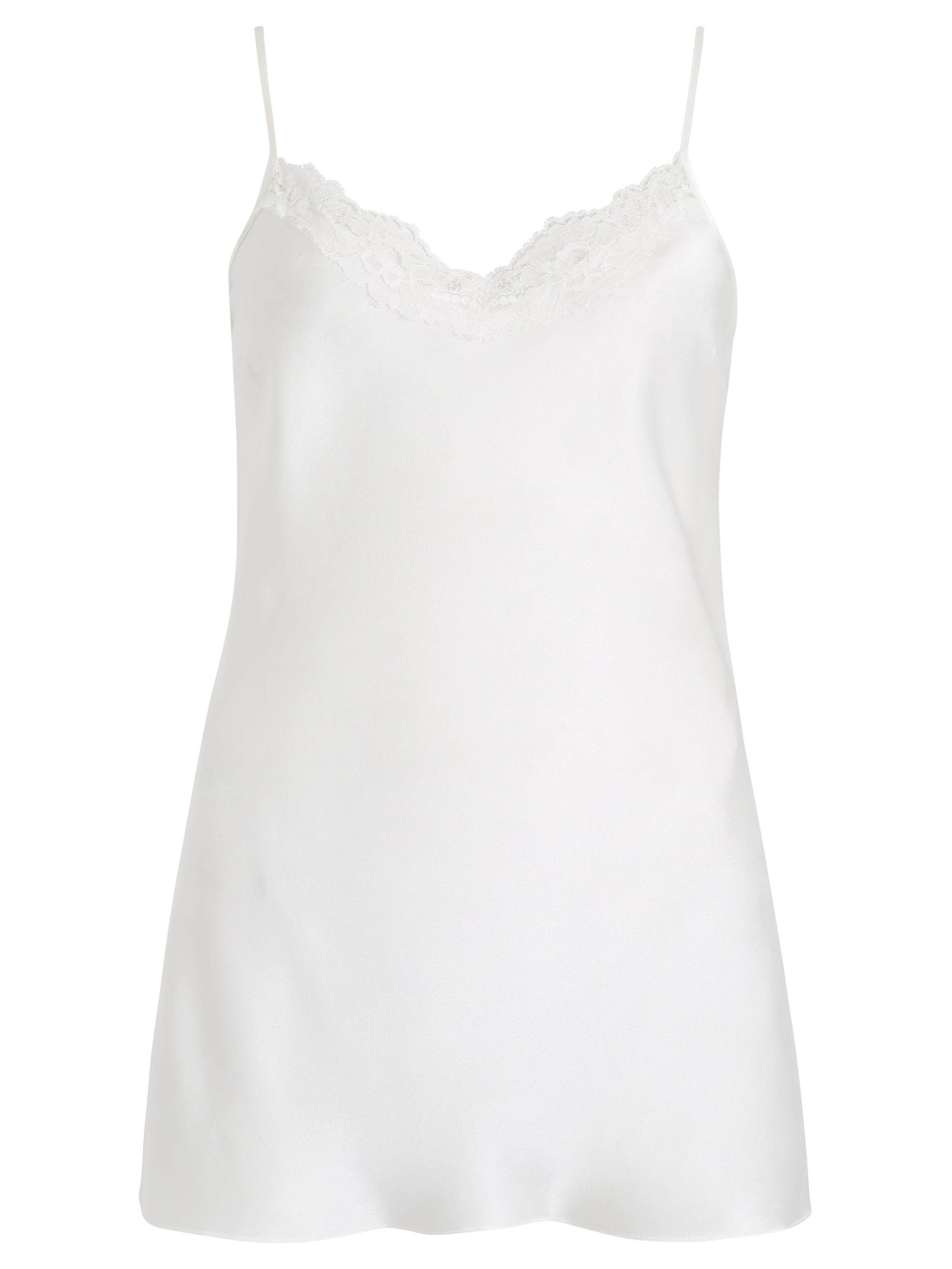 Longer Length Audrey Silk Bias Cut Cami with Lace Trim