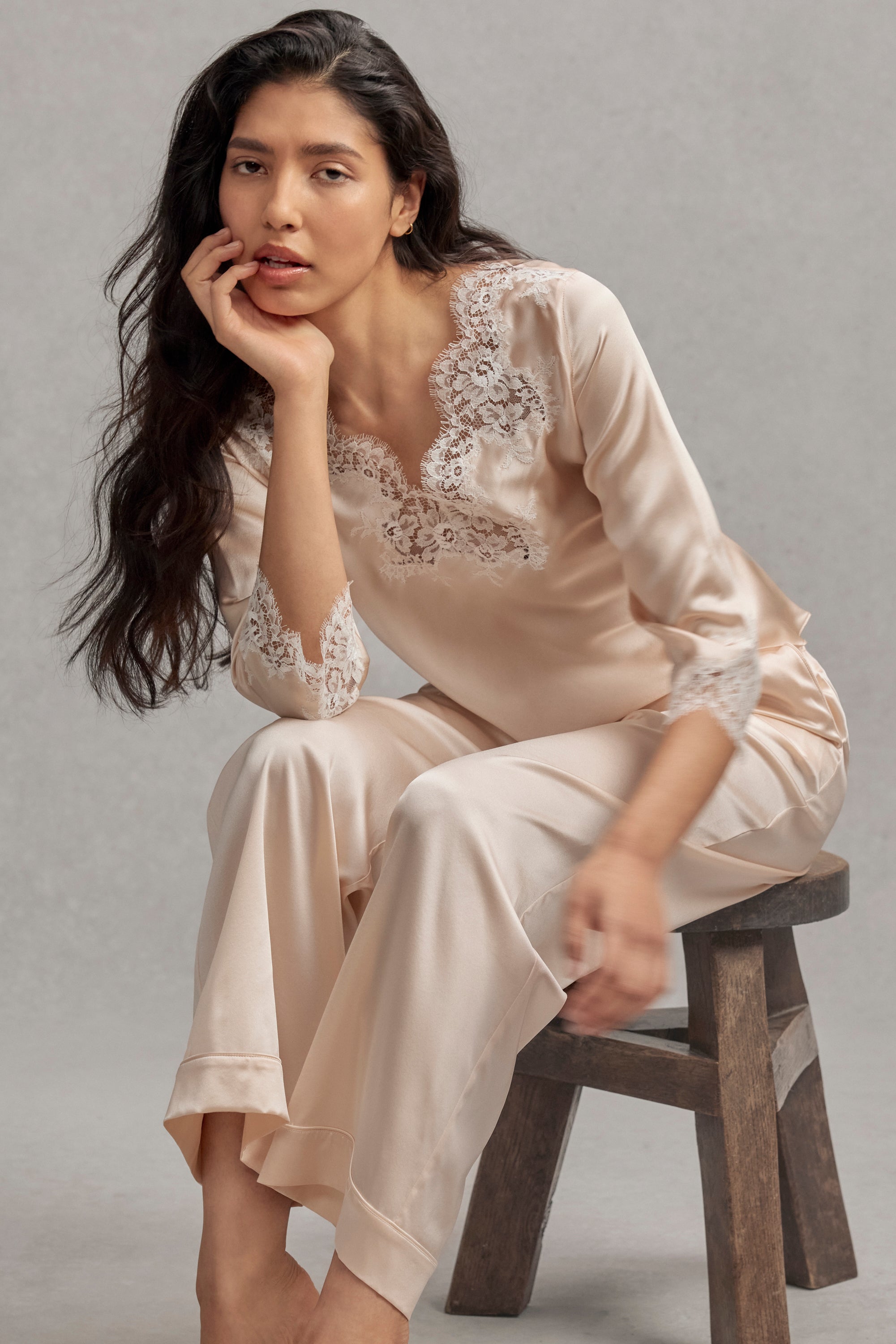 Alyna Silk with cutout Lace Trim PJ Top