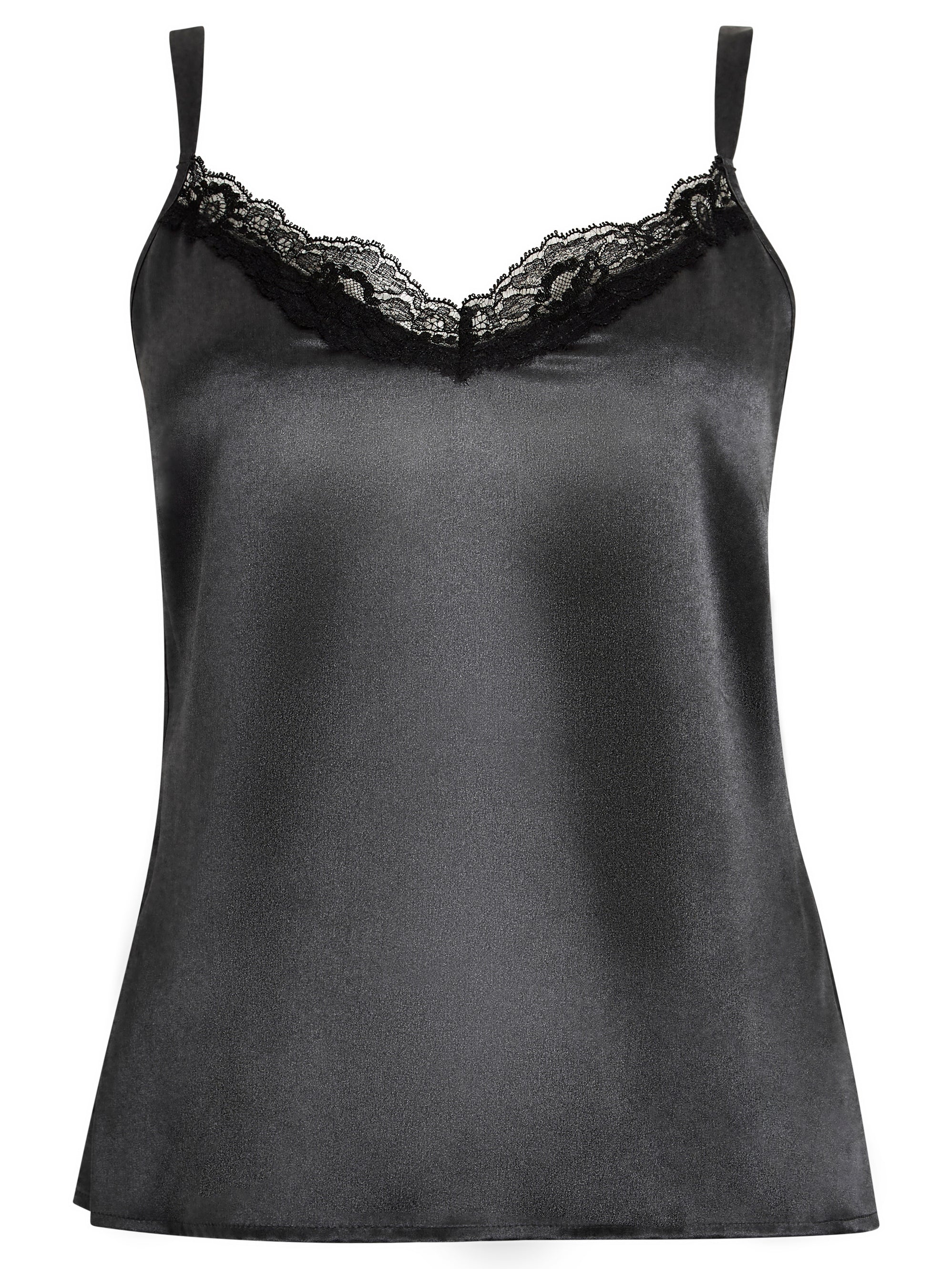 FINAL SALE - AUDREY SILK CAMISOLE - GREY WITH LACE TRIM EXTRA EXTRA SMALL