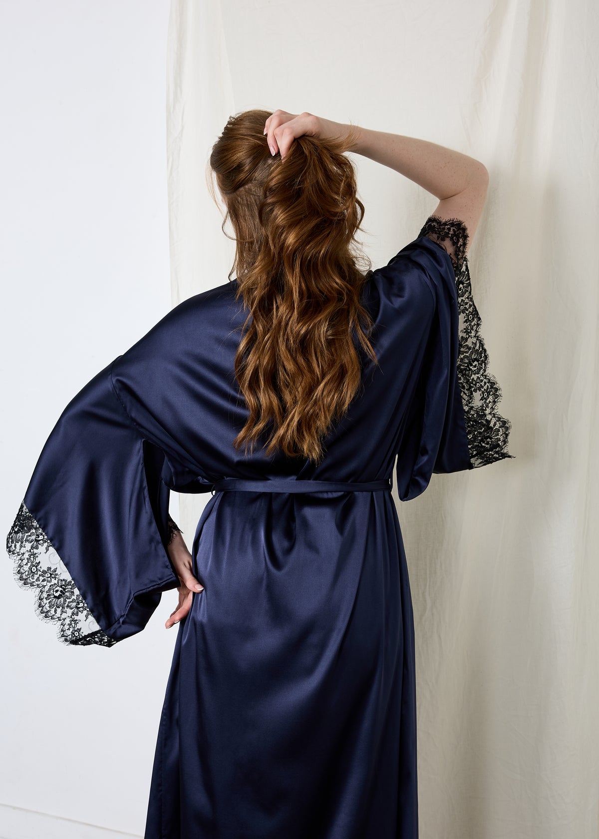 Lana Silk Kimono with Lace Trim