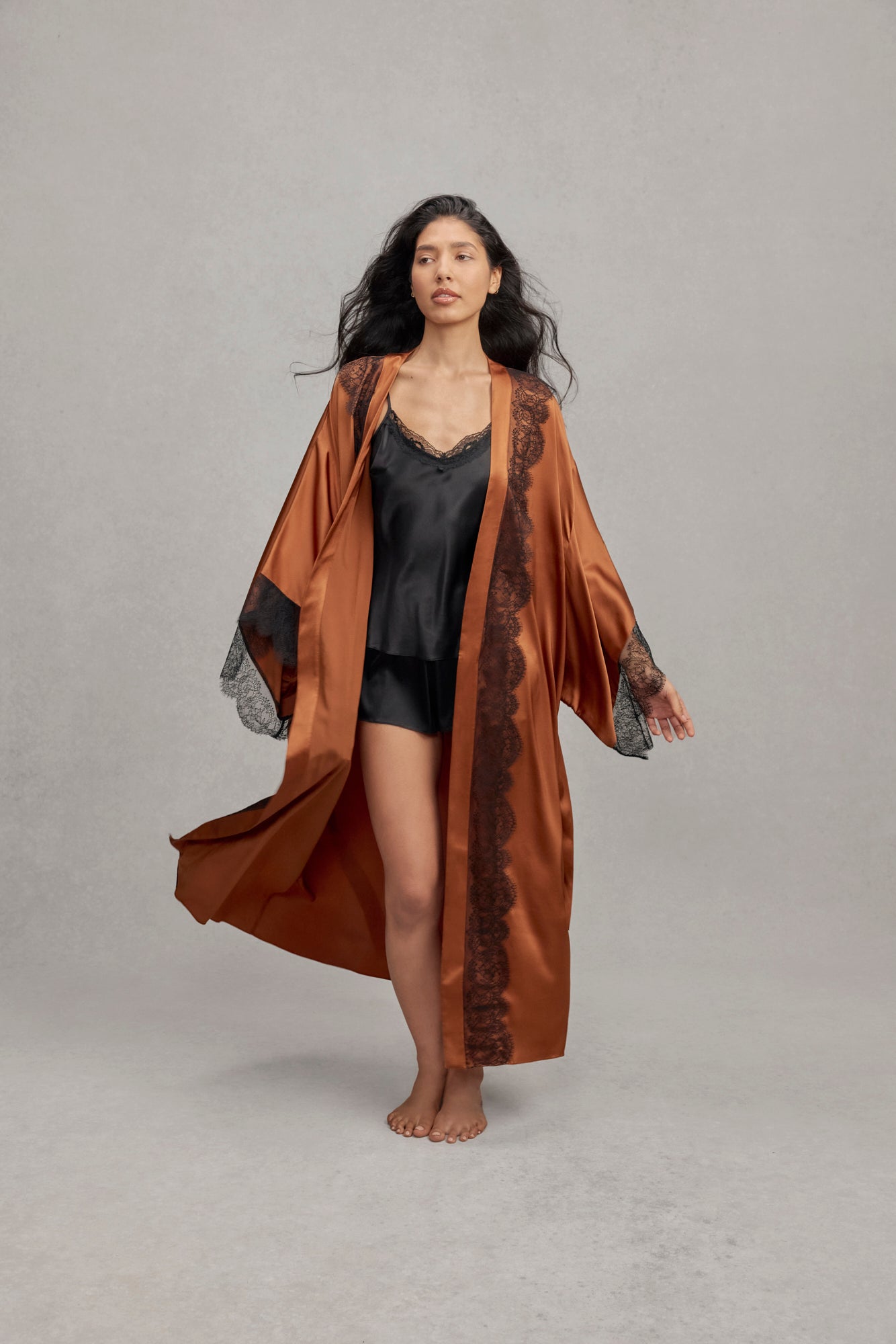 Lauren Silk Lace Trim Kimono