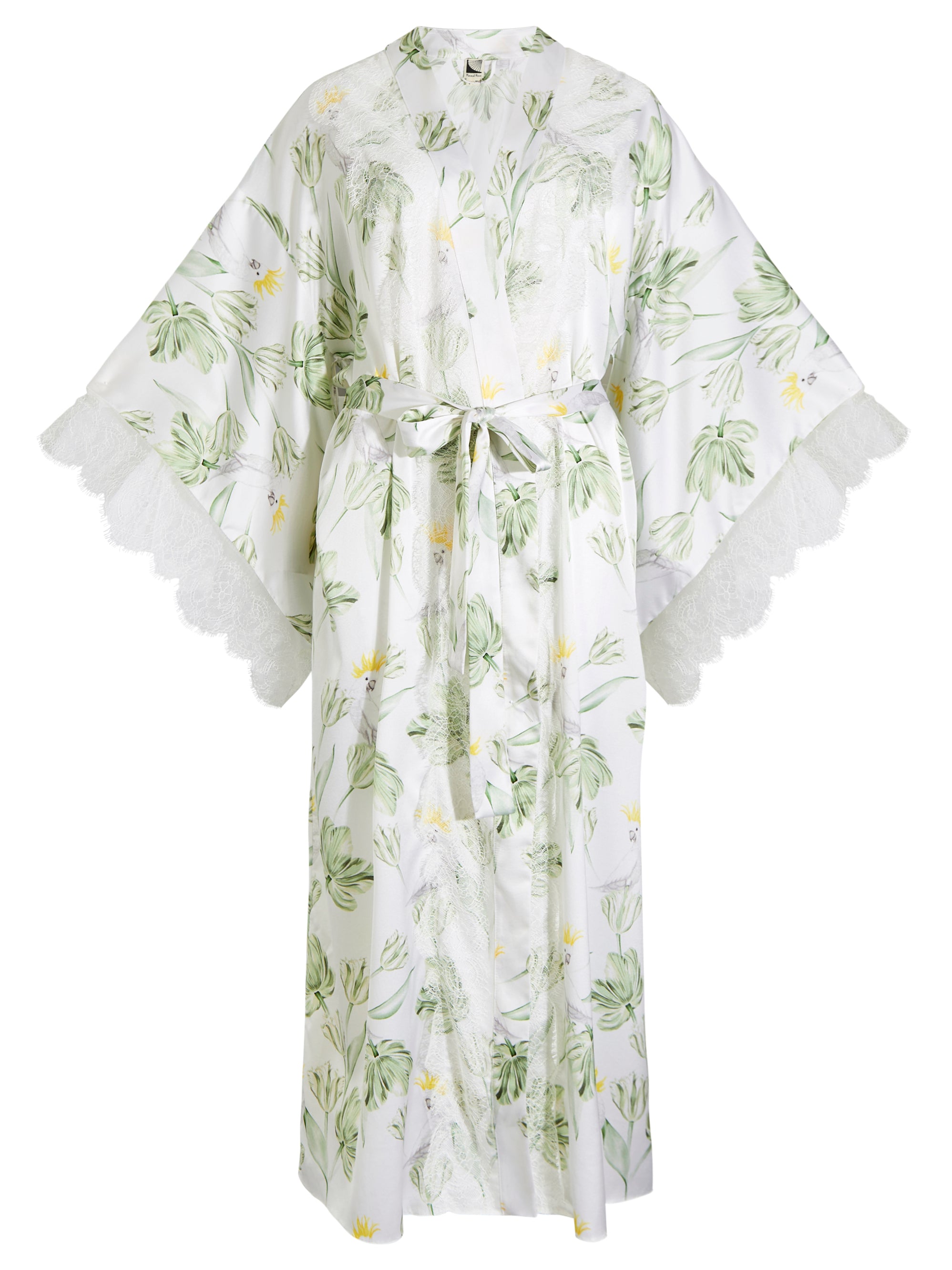 Lauren Silk Lace Trim Kimono Tropical