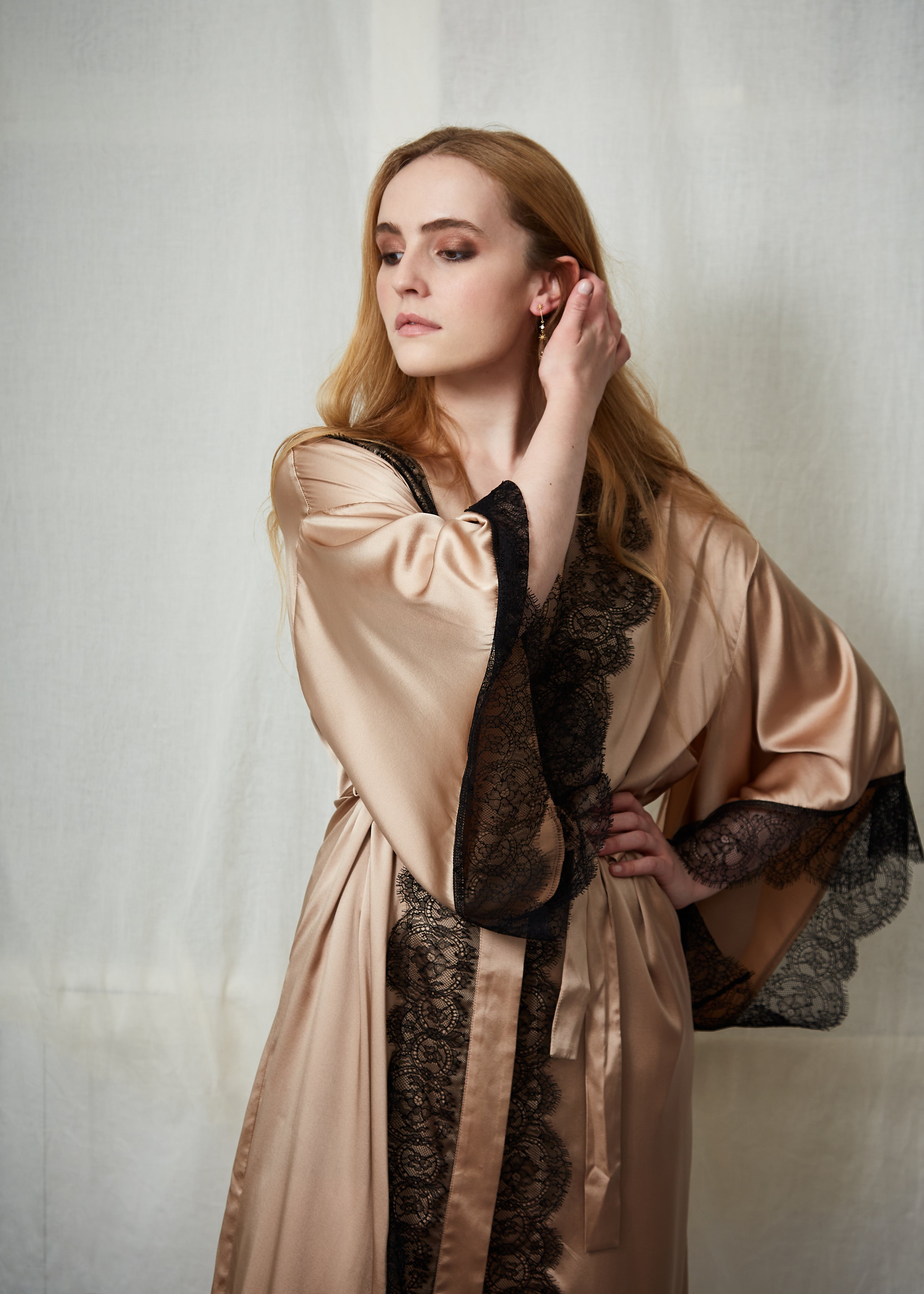 Lauren Silk Lace Trim Kimono Tropical