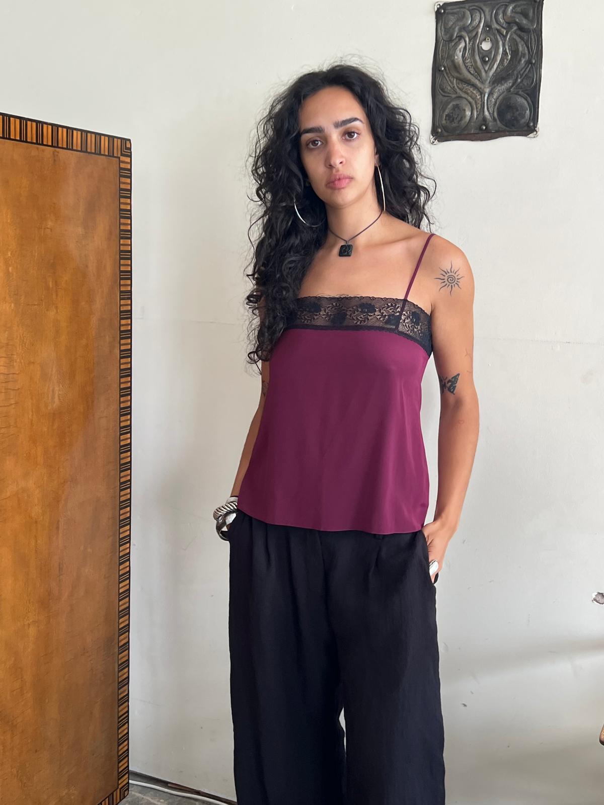 SALE - MIMA CAMISOLE Burgundy with black lace