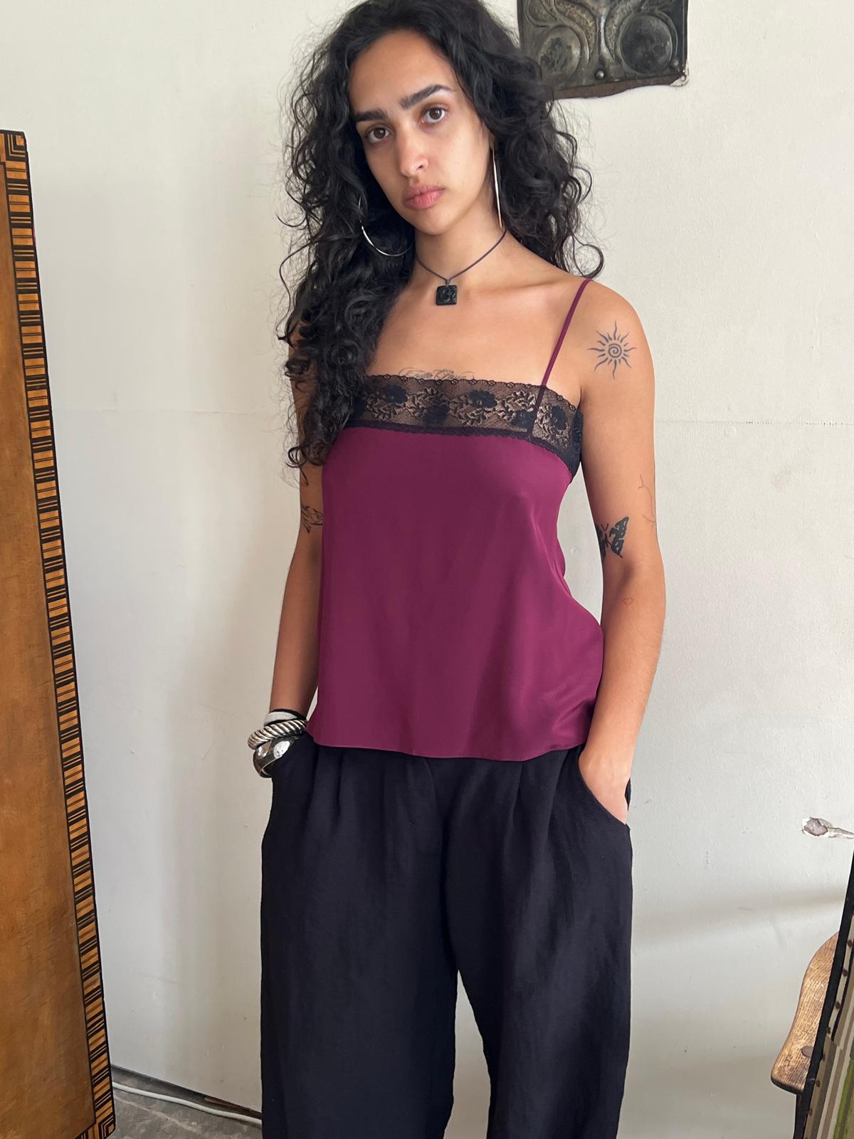 SALE - MIMA CAMISOLE Burgundy with black lace
