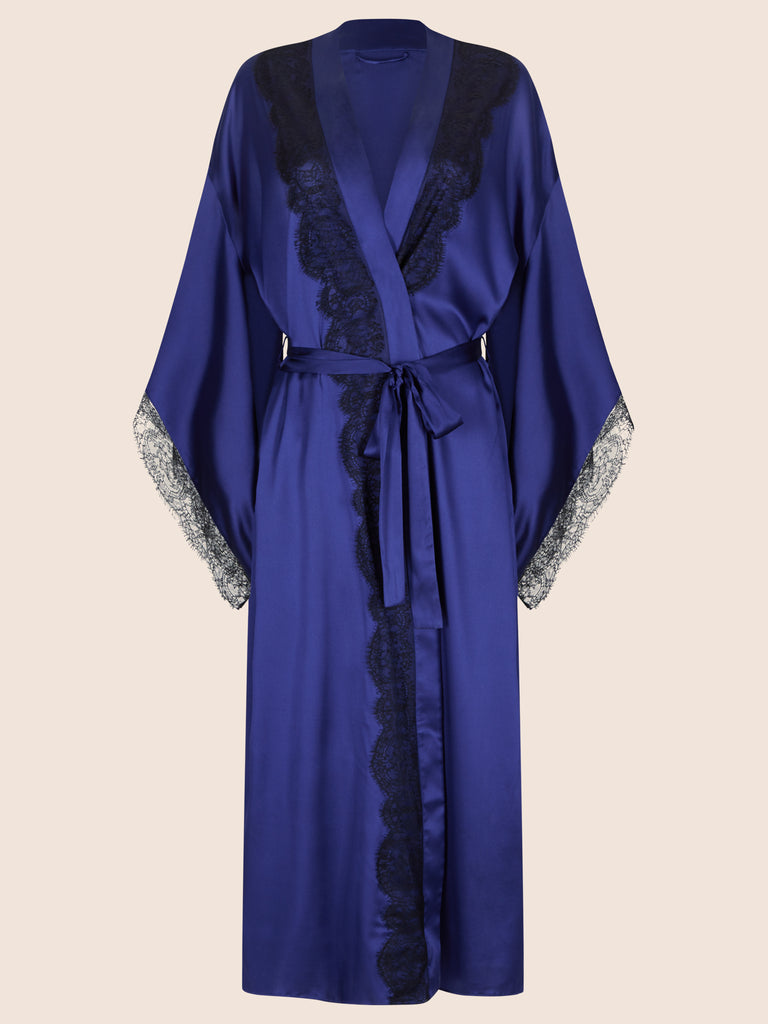 Longer Length Lauren Silk Lace Trim Kimono